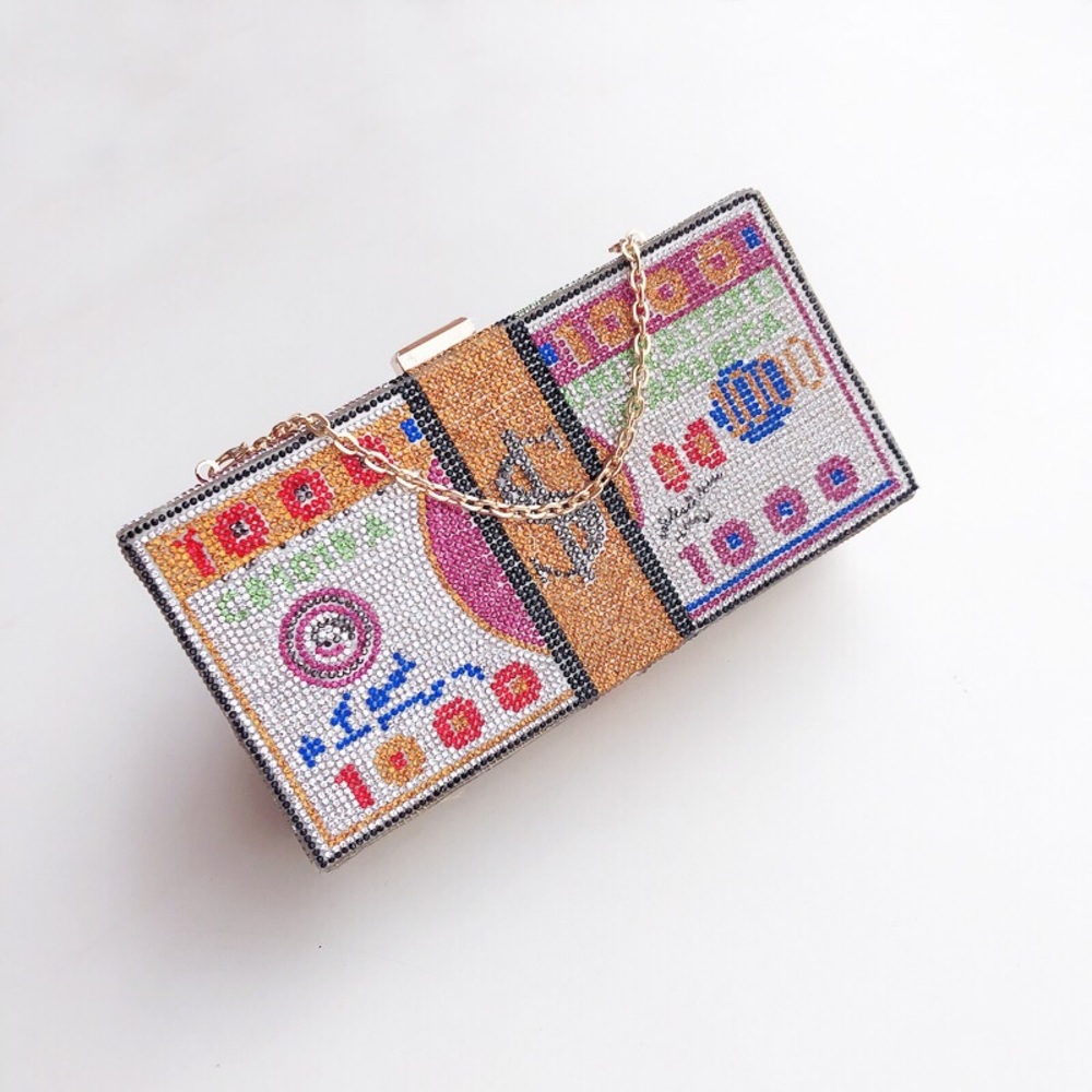 Multicolor money bag clutch with chain